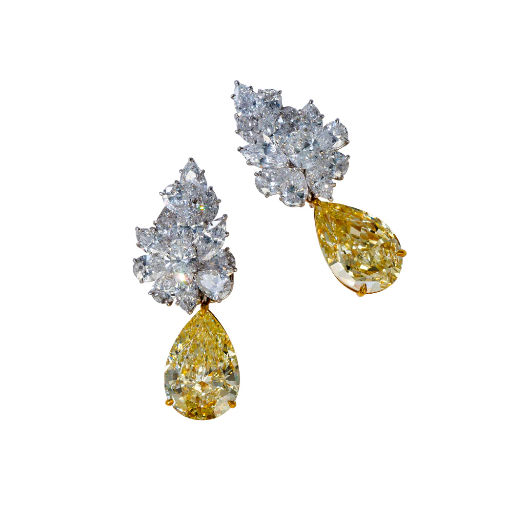 Yellow and White Diamond Earrings